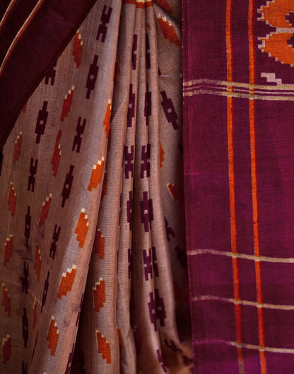 Purple Khadi Ikkat Printed Saree