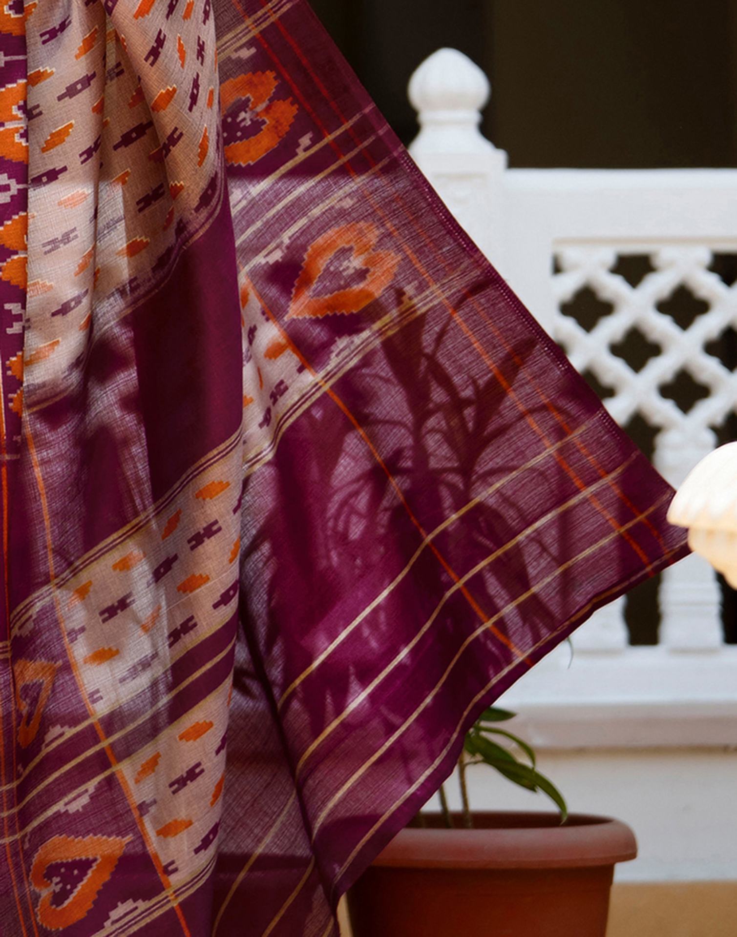 Purple Khadi Ikkat Printed Saree