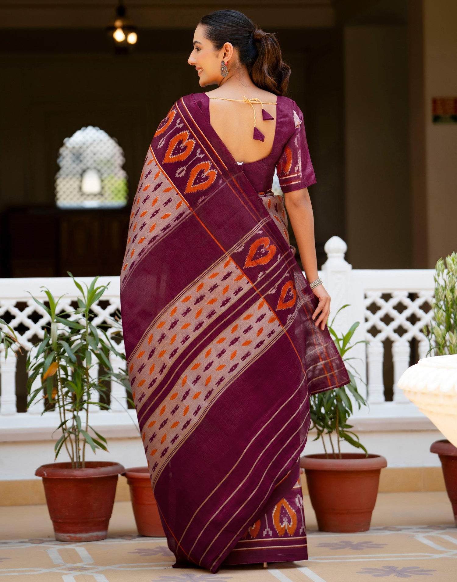 Purple Khadi Ikkat Printed Saree