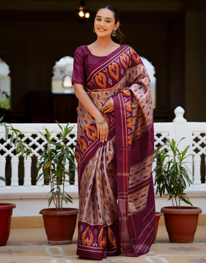 Purple Khadi Ikkat Printed Saree