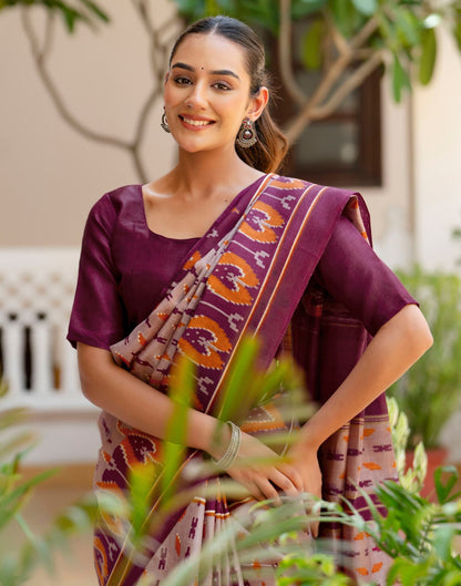 Purple Khadi Ikkat Printed Saree