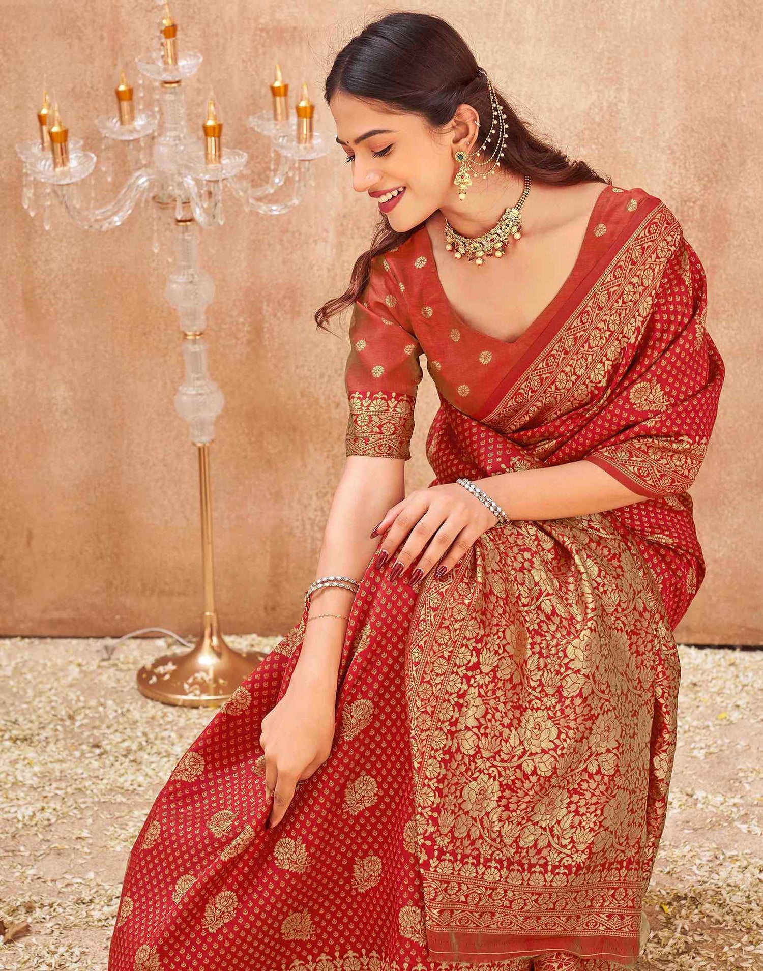 Red Silk Woven Banarasi Saree