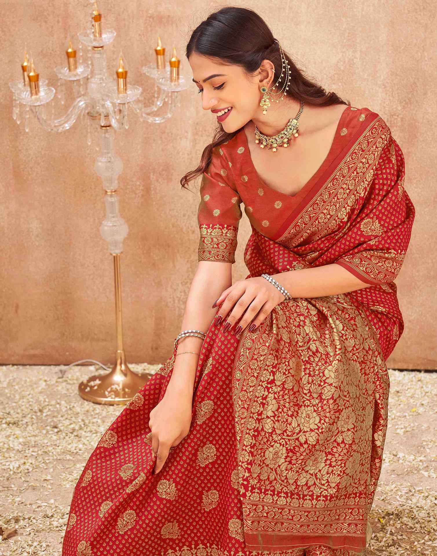 Red Silk Woven Banarasi Saree