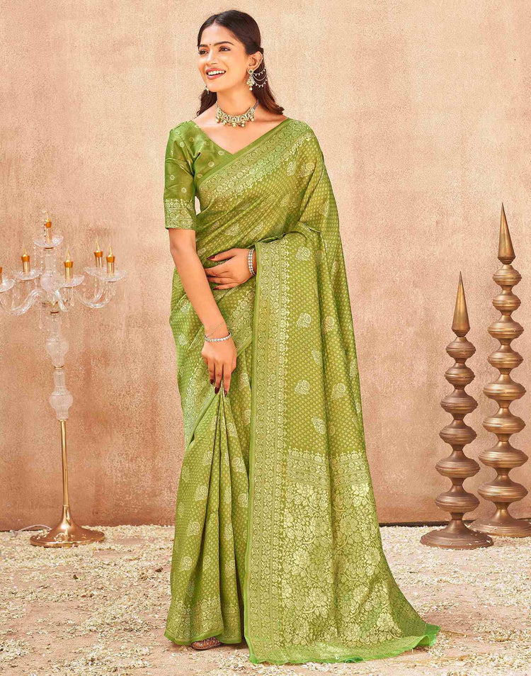 Mehndi Green Silk Woven Banarasi Saree