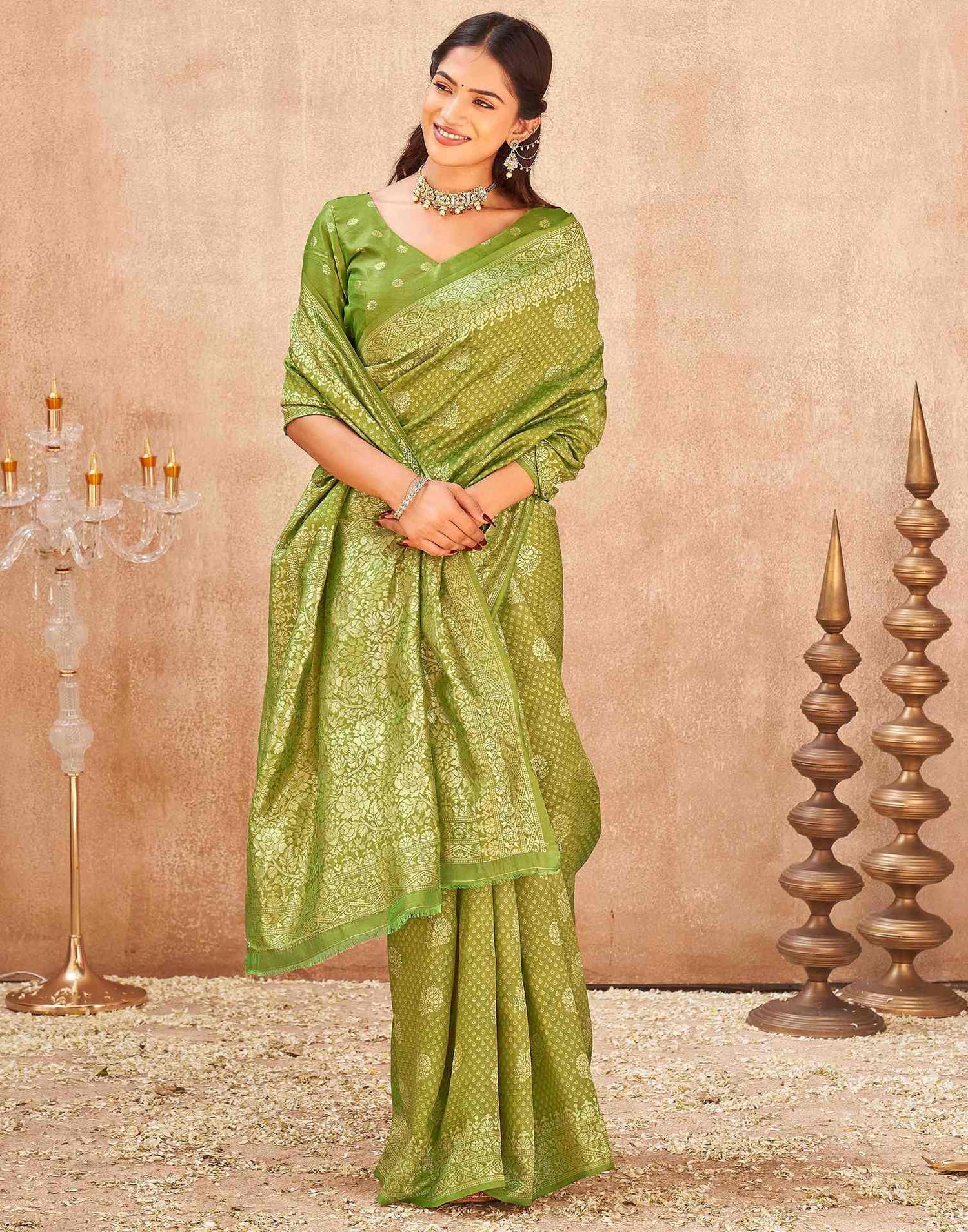 Mehndi Green Silk Woven Banarasi Saree