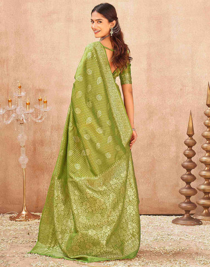 Mehndi Green Silk Woven Banarasi Saree