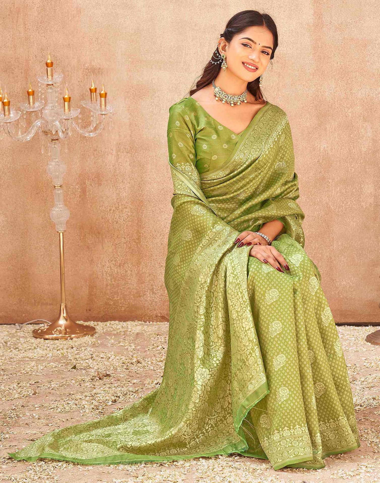 Mehndi Green Silk Woven Banarasi Saree