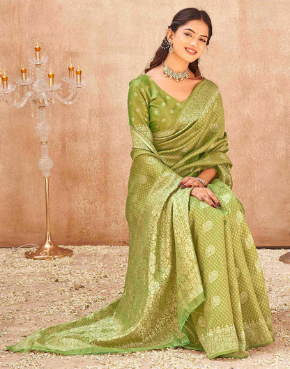 Mehndi Green Silk Woven Banarasi Saree