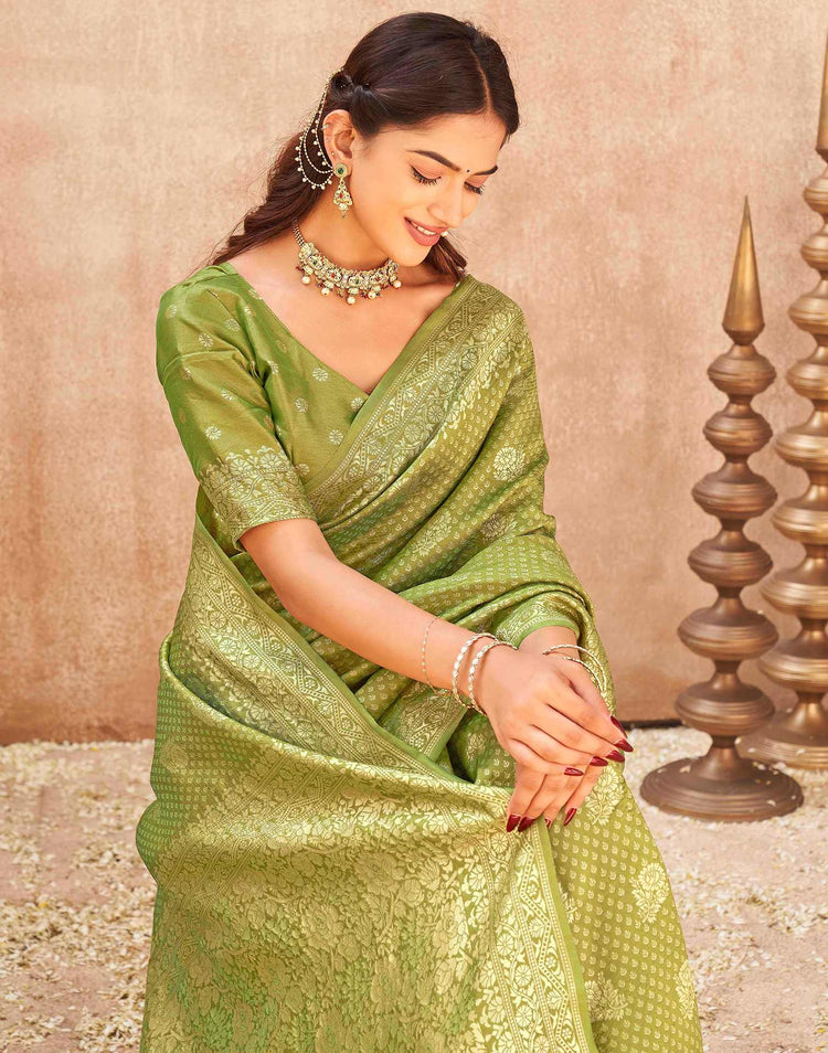 Mehndi Green Silk Woven Banarasi Saree