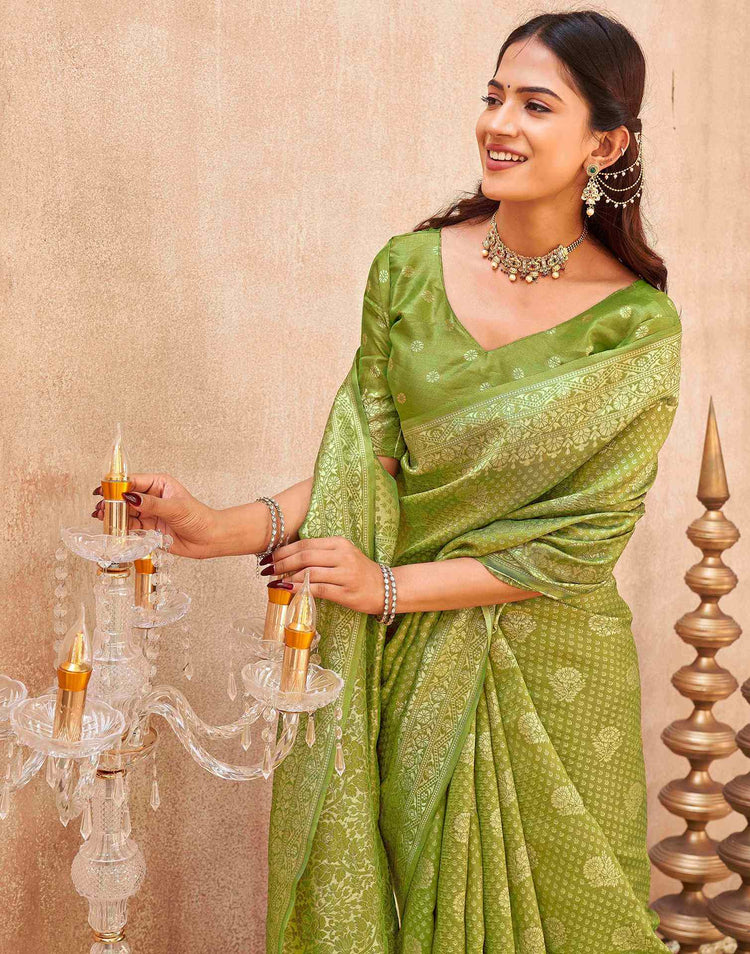 Mehndi Green Silk Woven Banarasi Saree