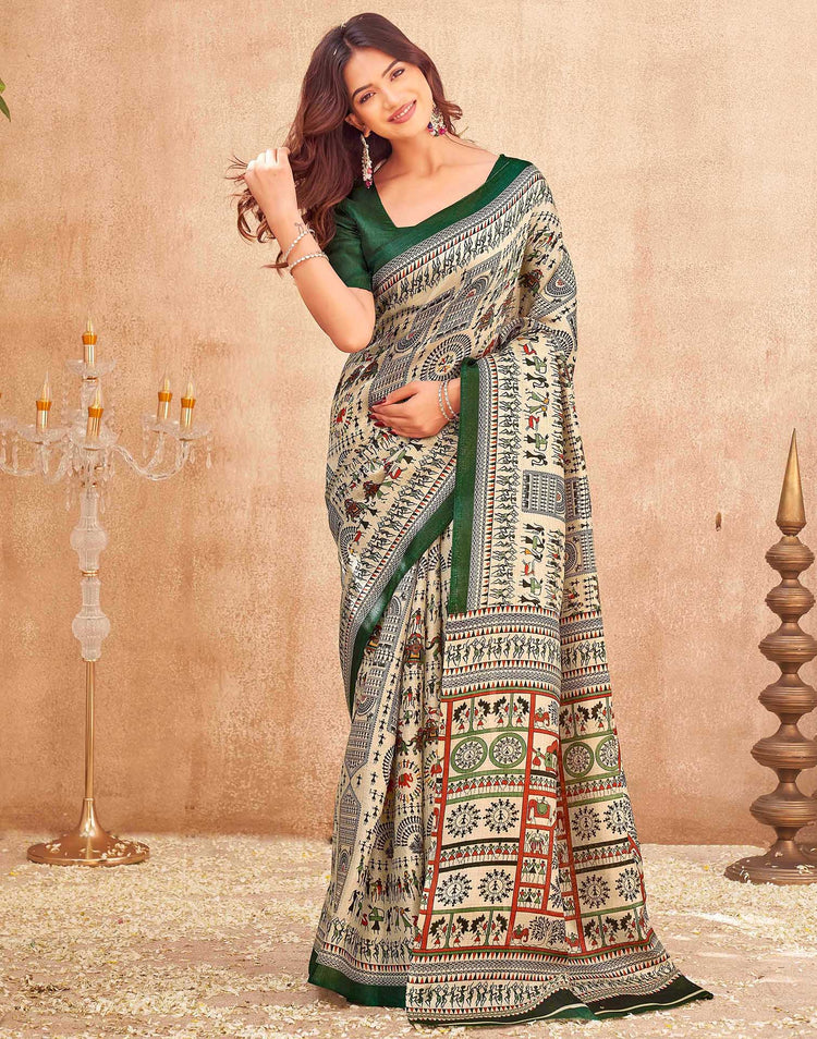 Green Khadi Warli Printed Saree