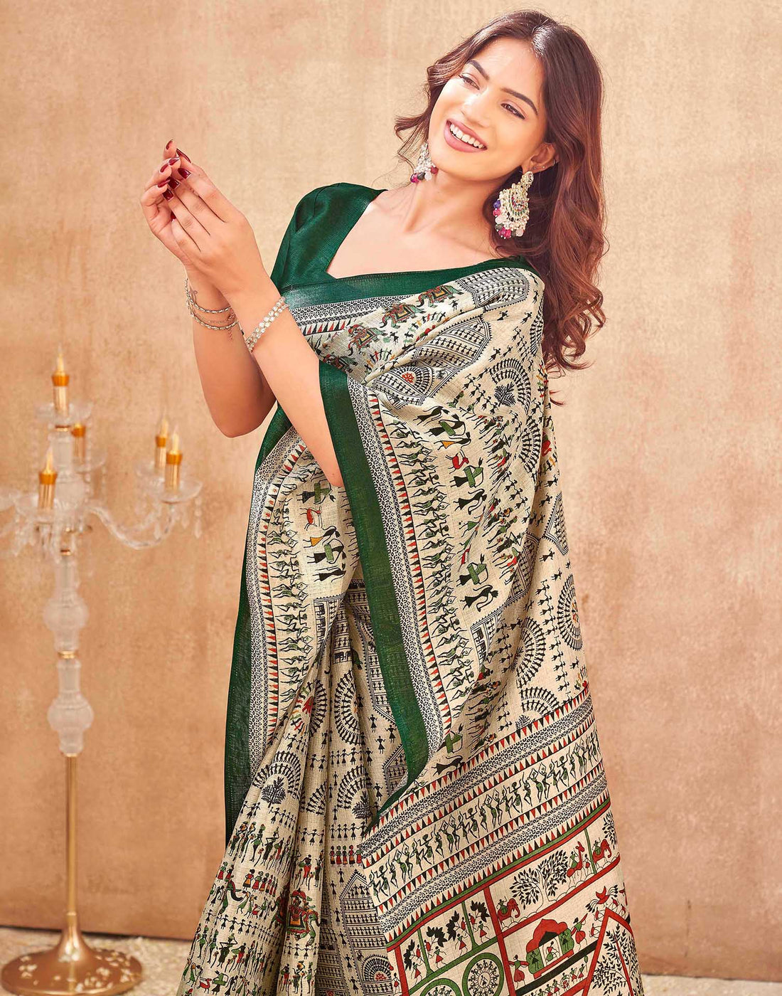 Green Khadi Warli Printed Saree