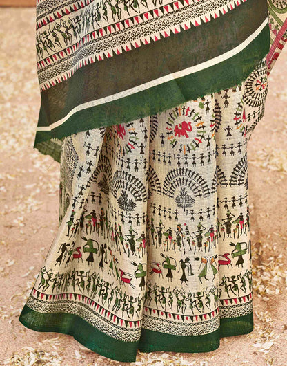 Green Khadi Warli Printed Saree