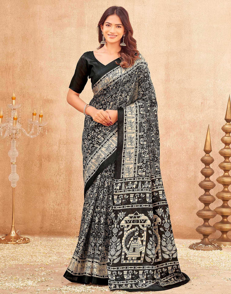 Black Khadi Printed Kalamkari Saree