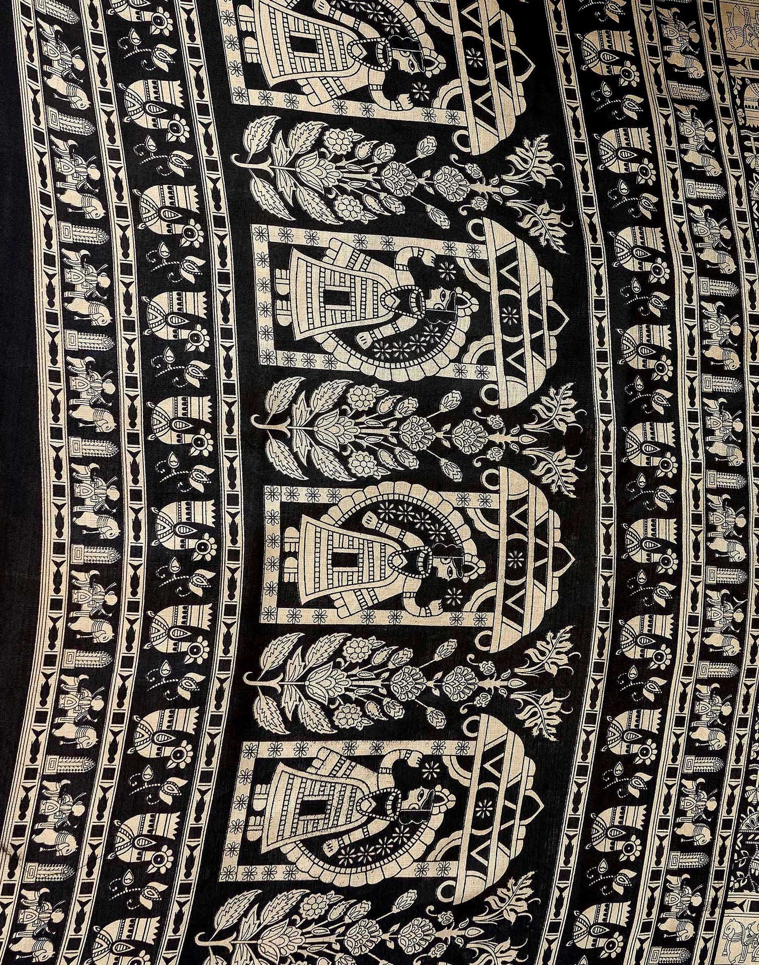 Black Khadi Printed Kalamkari Saree