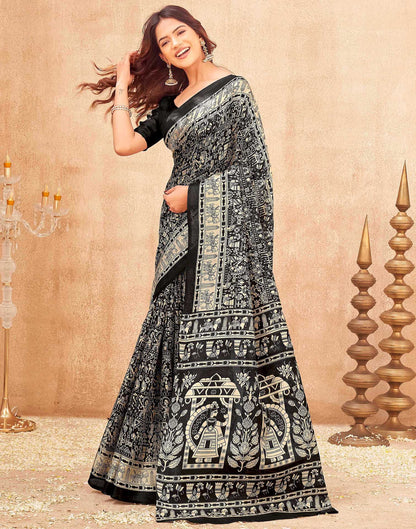 Black Khadi Printed Kalamkari Saree