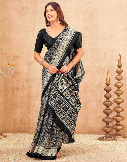 Black Khadi Printed Kalamkari Saree