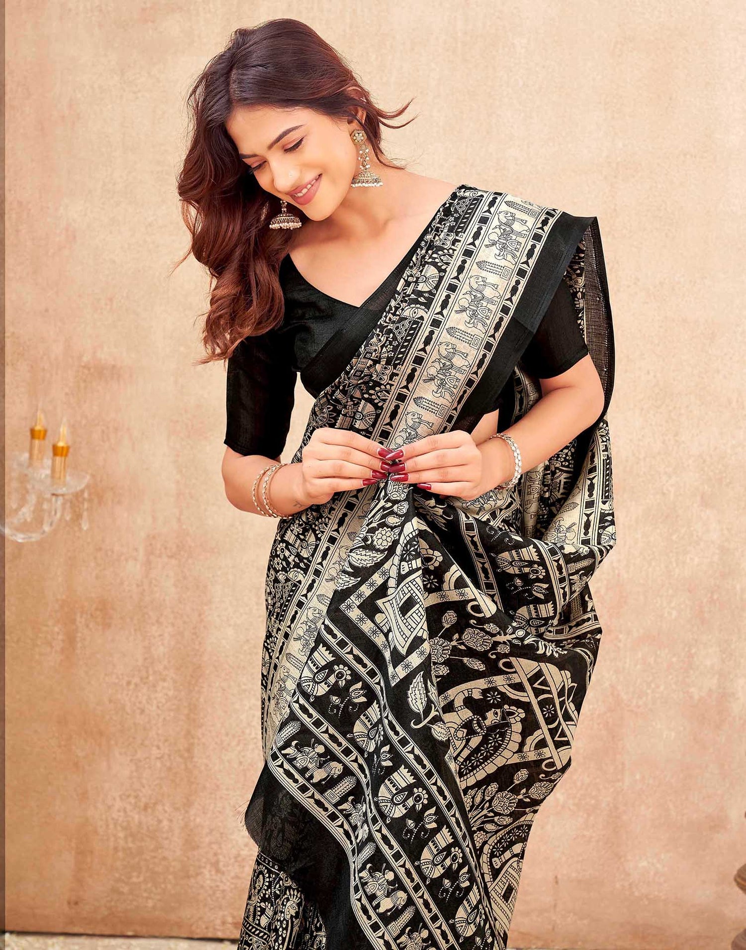 Black Khadi Printed Kalamkari Saree