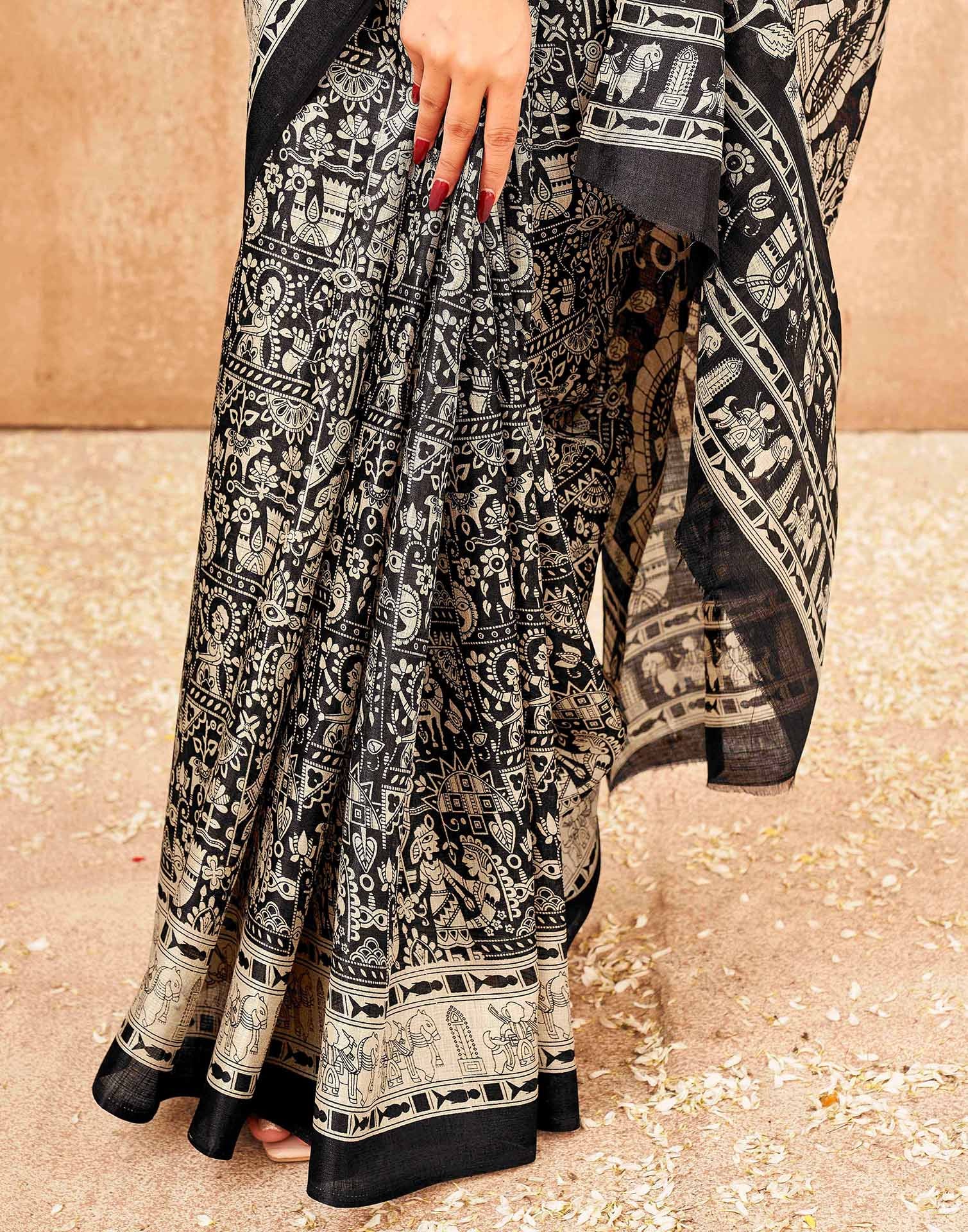 Black Khadi Printed Kalamkari Saree