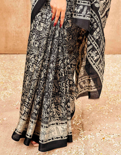 Black Khadi Printed Kalamkari Saree