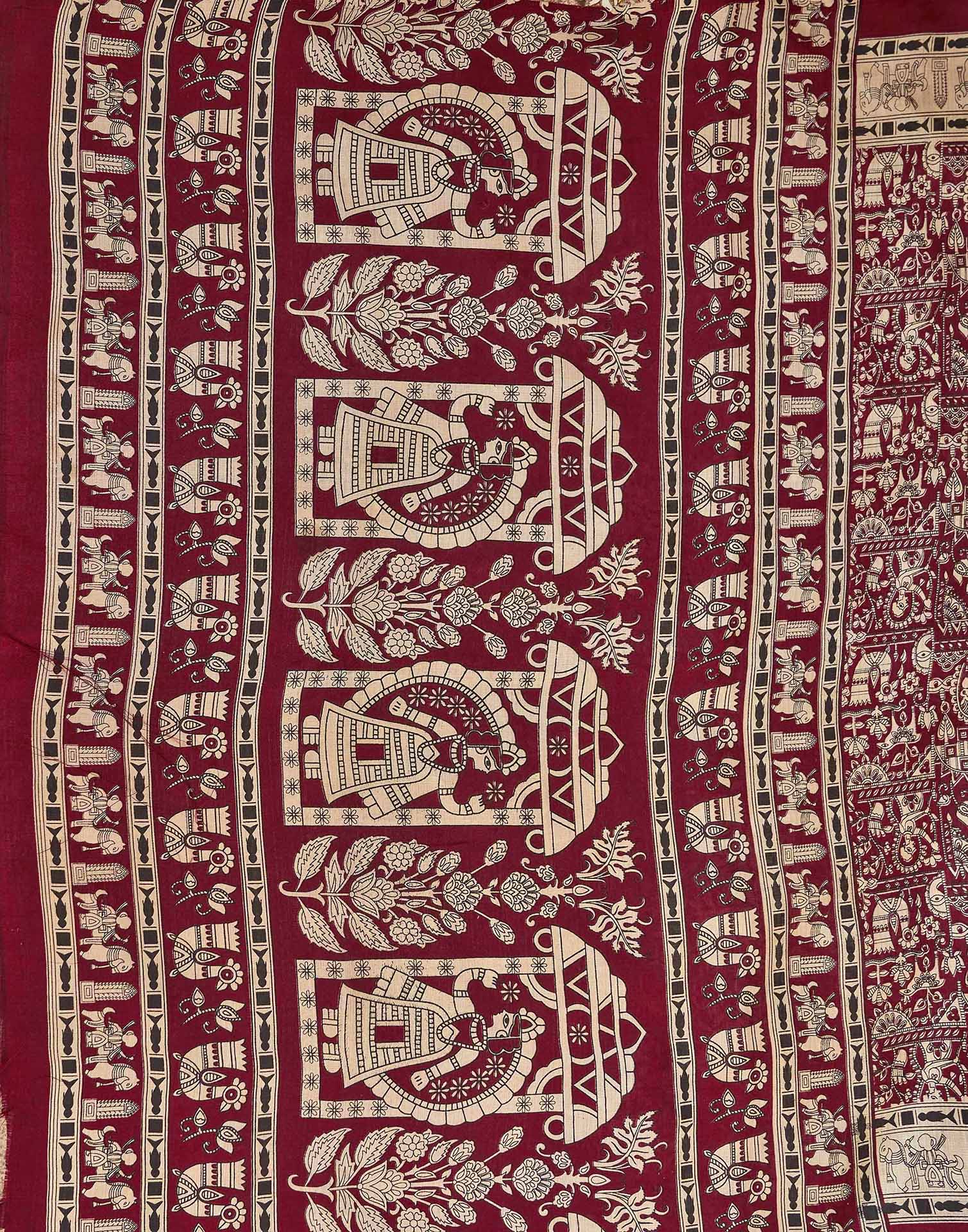 Maroon Khadi Printed Kalamkari Saree