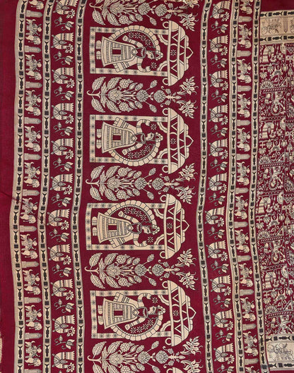 Maroon Khadi Printed Kalamkari Saree