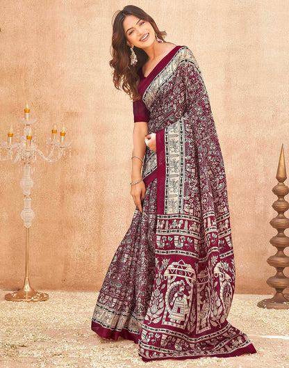 Maroon Khadi Printed Kalamkari Saree