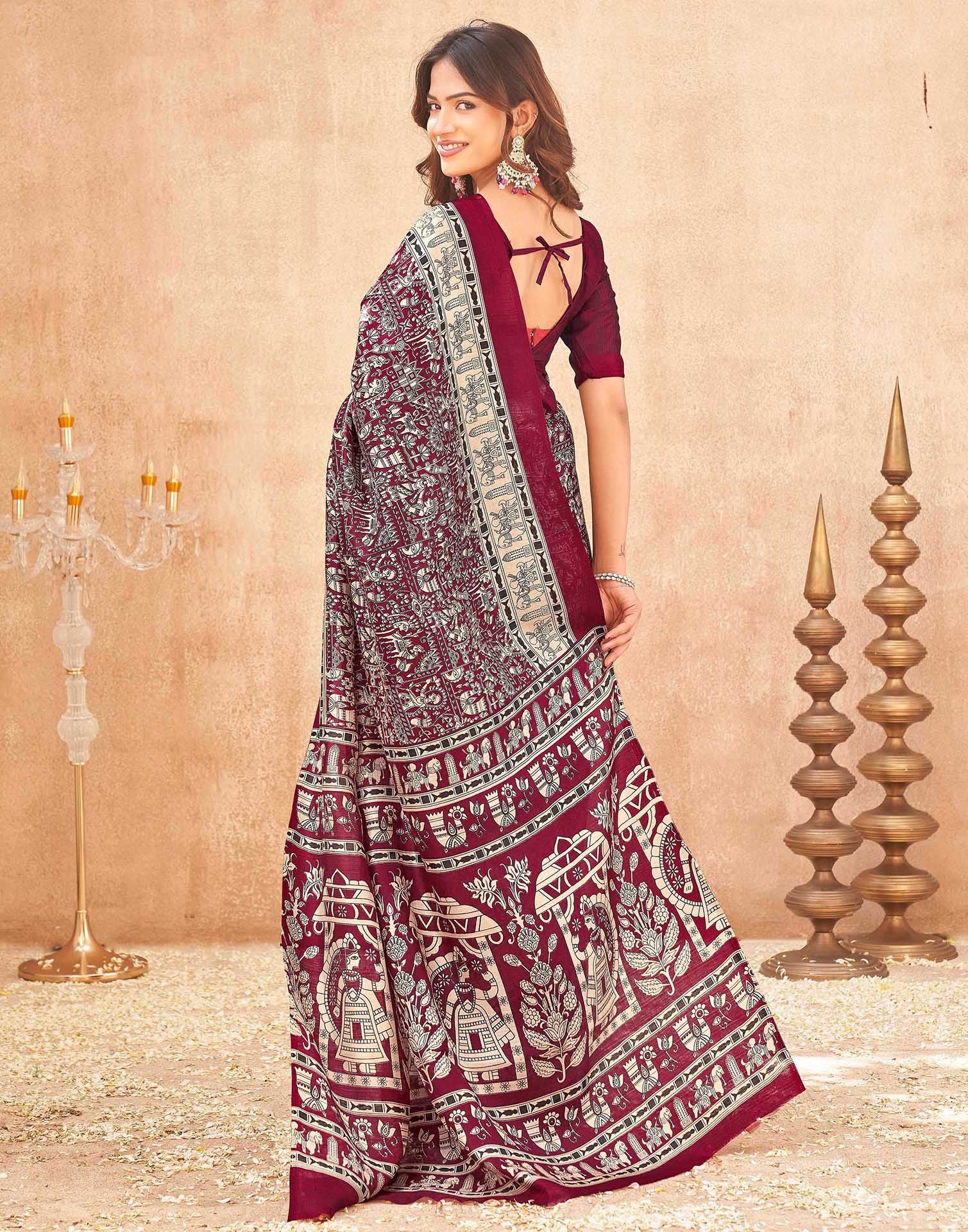 Maroon Khadi Printed Kalamkari Saree