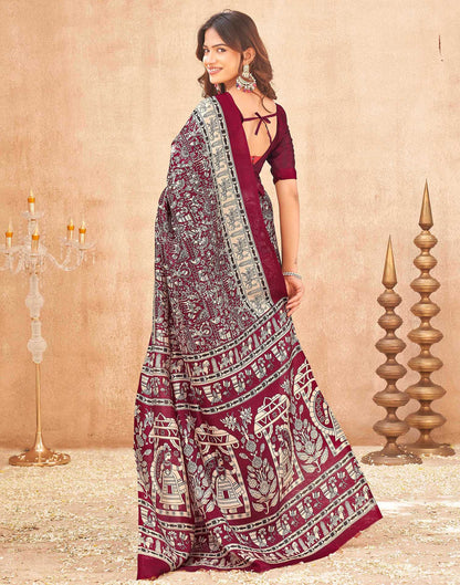 Maroon Khadi Printed Kalamkari Saree