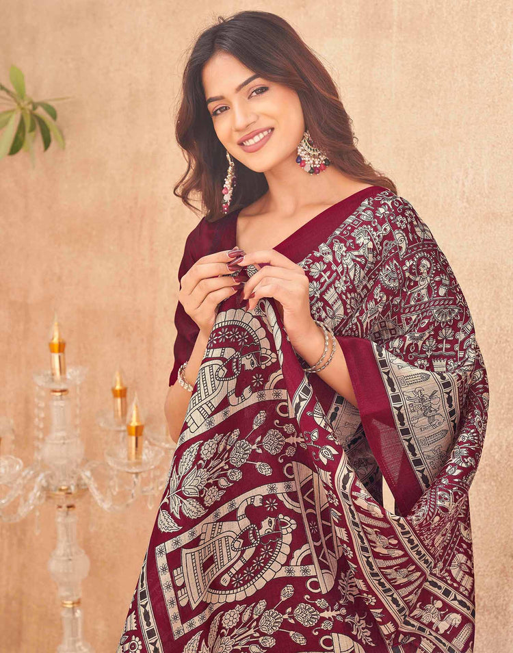 Maroon Khadi Printed Kalamkari Saree