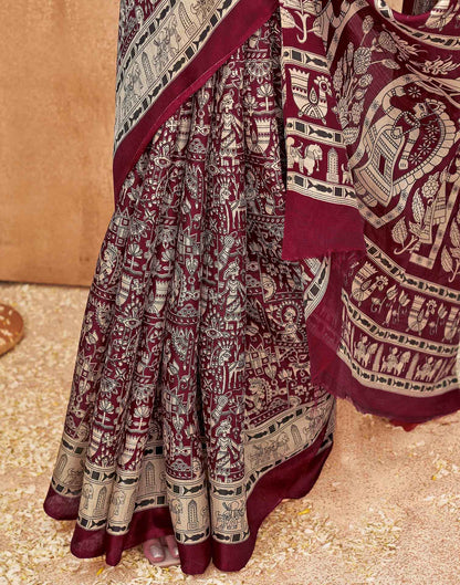 Maroon Khadi Printed Kalamkari Saree