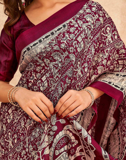 Maroon Khadi Printed Kalamkari Saree