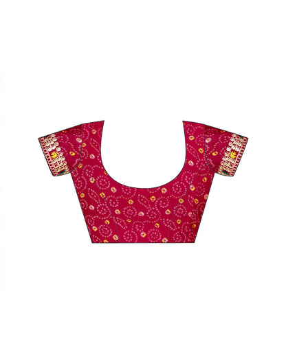 Pink Chiffon Bandhani Printed Lace Saree