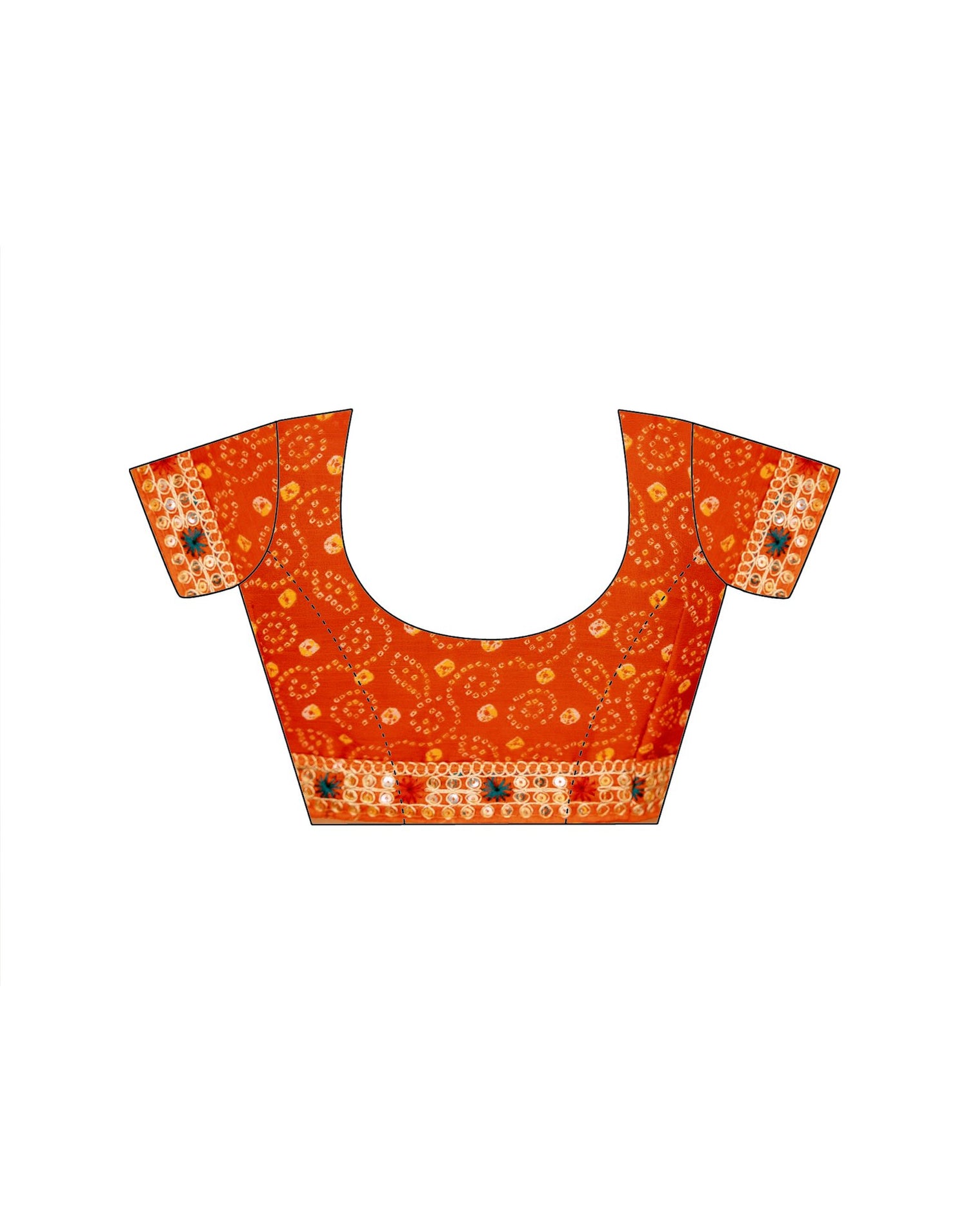 Orange Chiffon Bandhani Printed Lace Saree