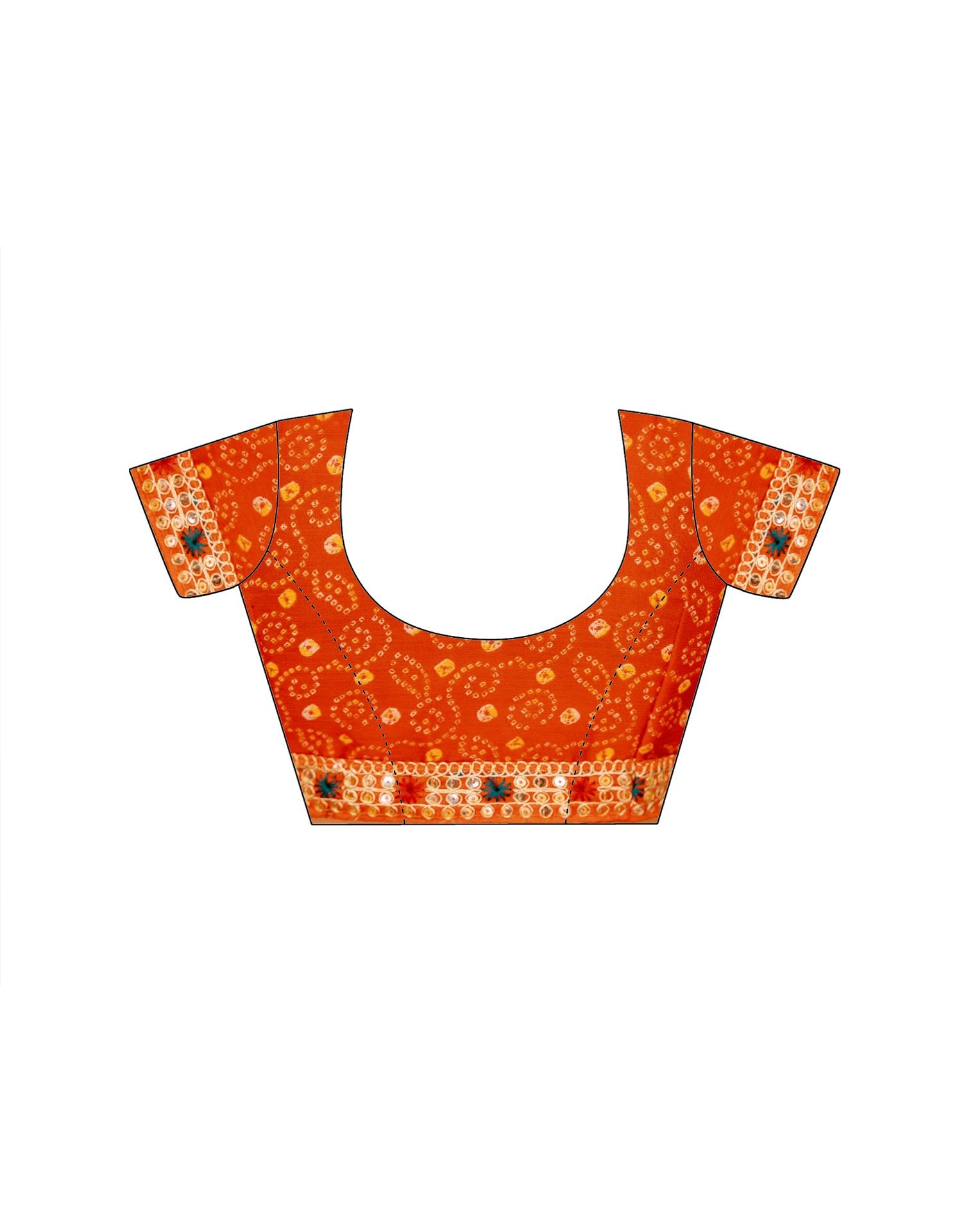 Orange Chiffon Bandhani Printed Lace Saree