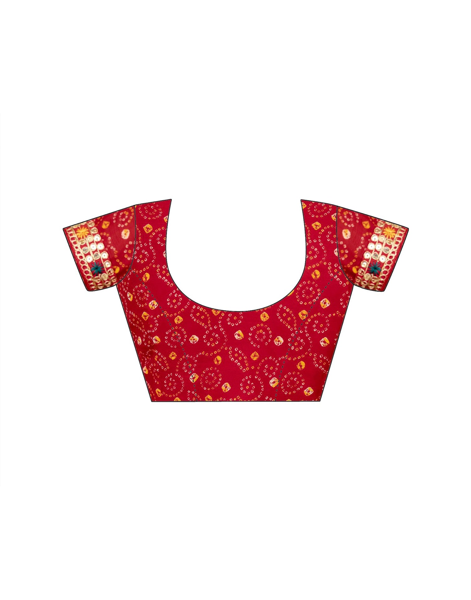Red Chiffon Bandhani Printed Lace Saree