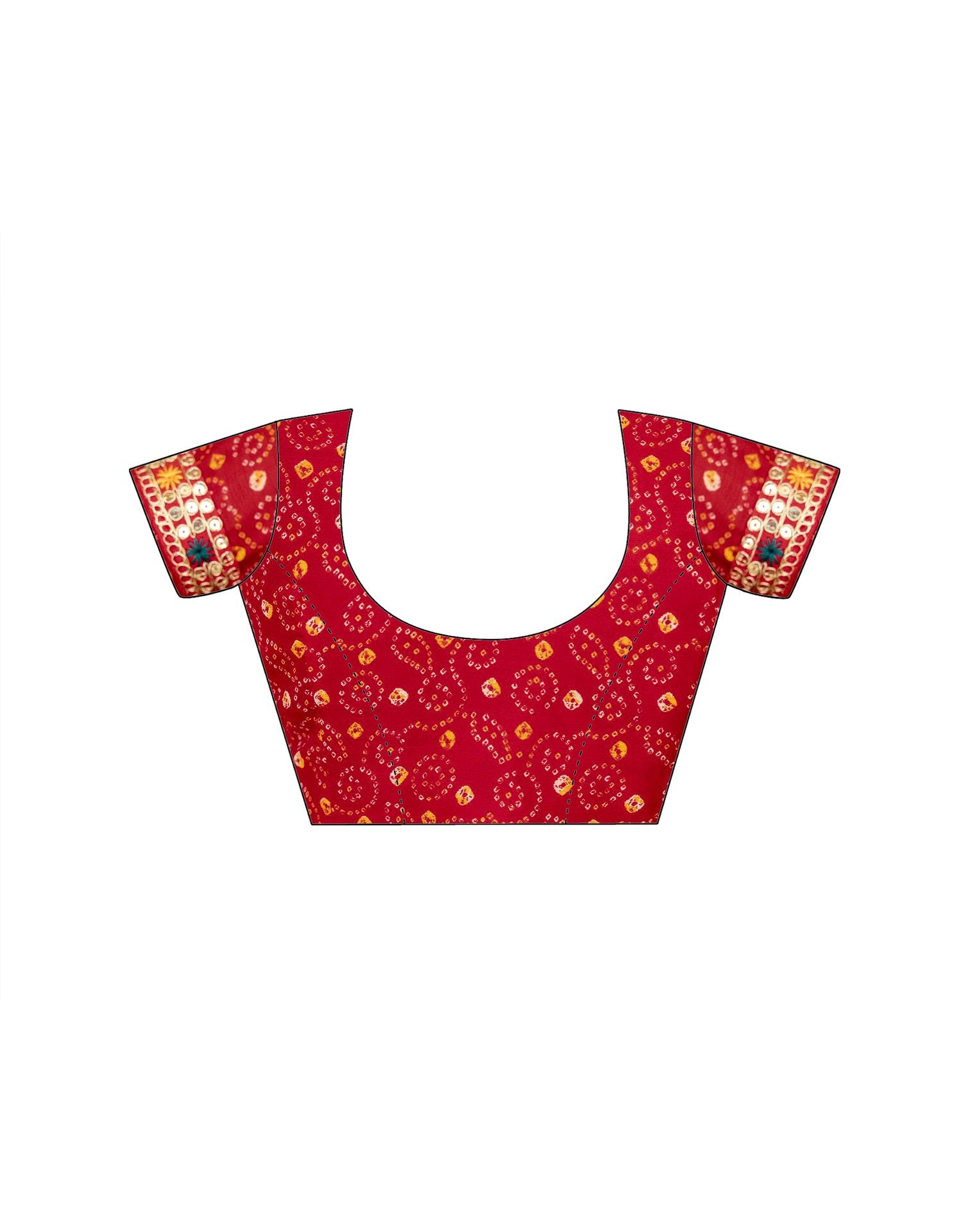 Red Chiffon Bandhani Printed Lace Saree