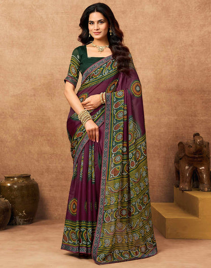 Magenta Georgette Bandhani Printed Lace Saree