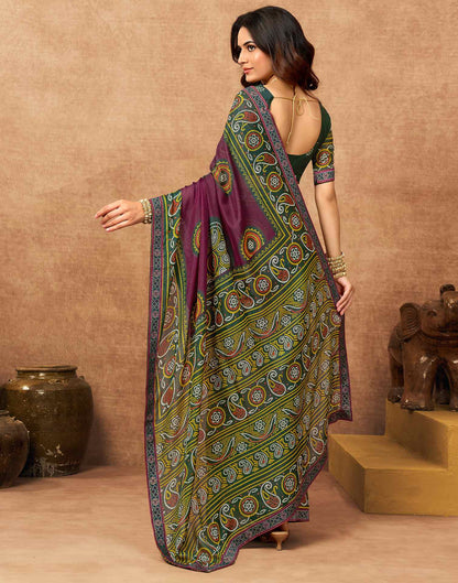 Magenta Georgette Bandhani Printed Lace Saree
