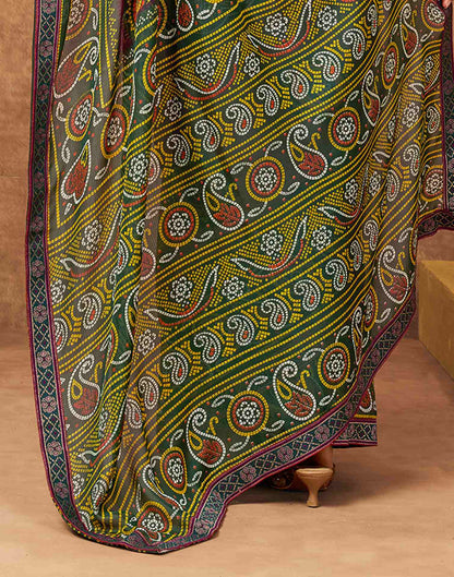 Magenta Georgette Bandhani Printed Lace Saree