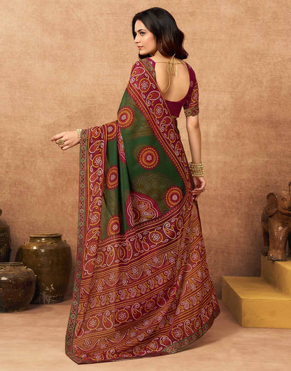 Maroon Georgette Bandhani Printed Lace Saree