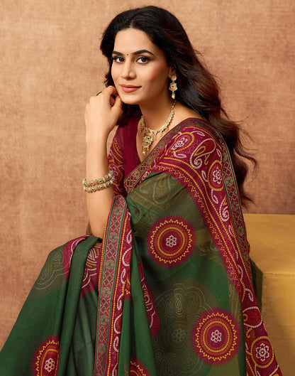 Maroon Georgette Bandhani Printed Lace Saree