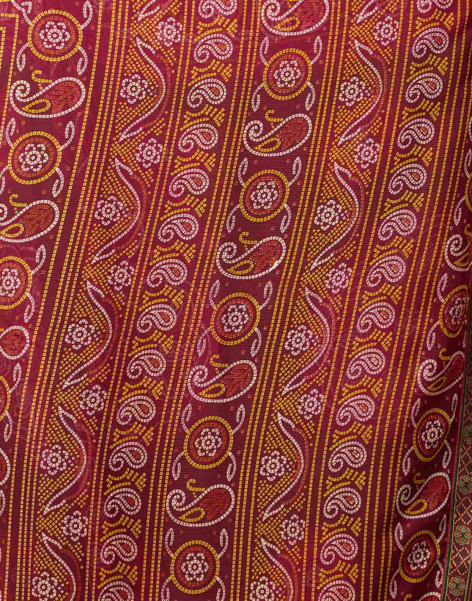 Maroon Georgette Bandhani Printed Lace Saree