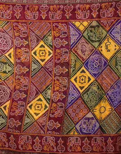 Maroon Georgette Bandhani Printed Lace Saree