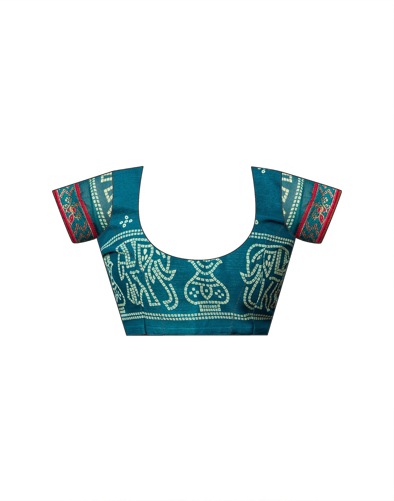 Teal Blue Georgette Bandhani Printed Lace Saree