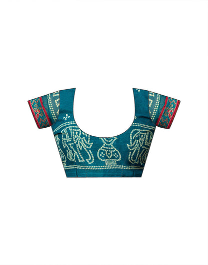 Teal Blue Georgette Bandhani Printed Lace Saree