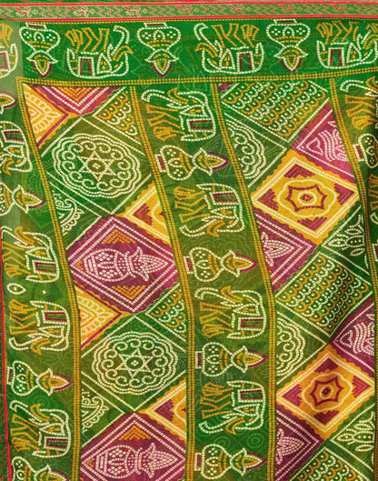 Green Georgette Bandhani Printed Lace Saree