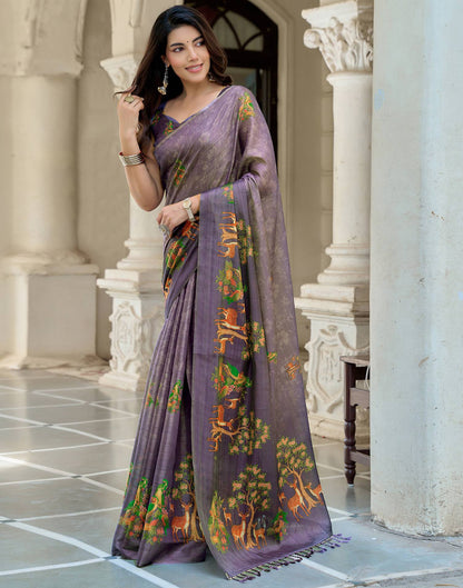 Dusty Purple Shimmer Silk Printed Saree