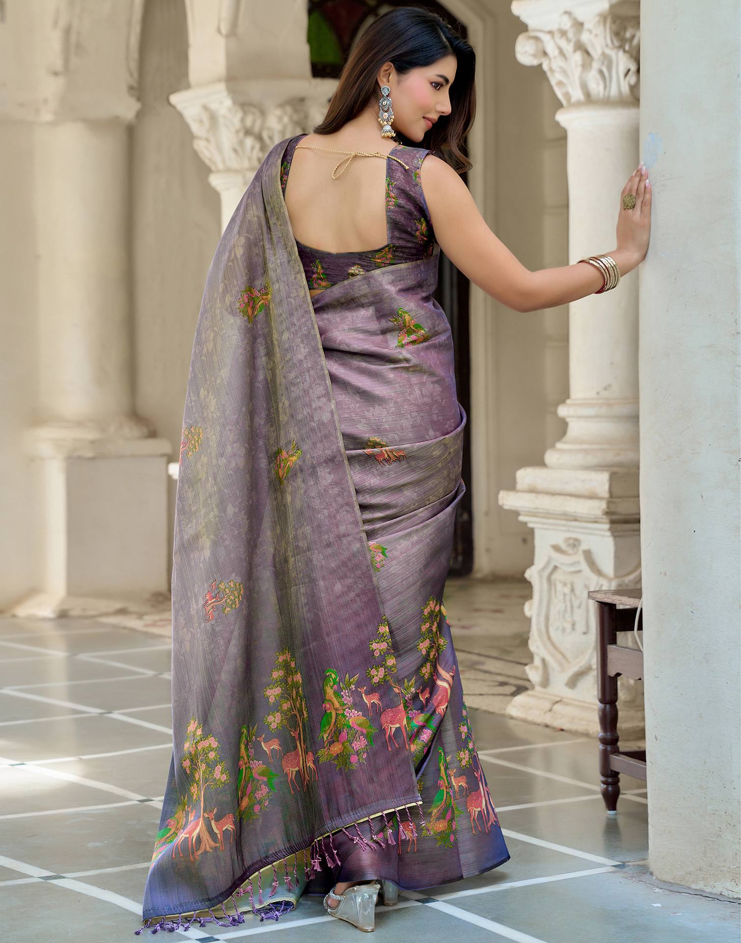 Dusty Purple Shimmer Silk Printed Saree