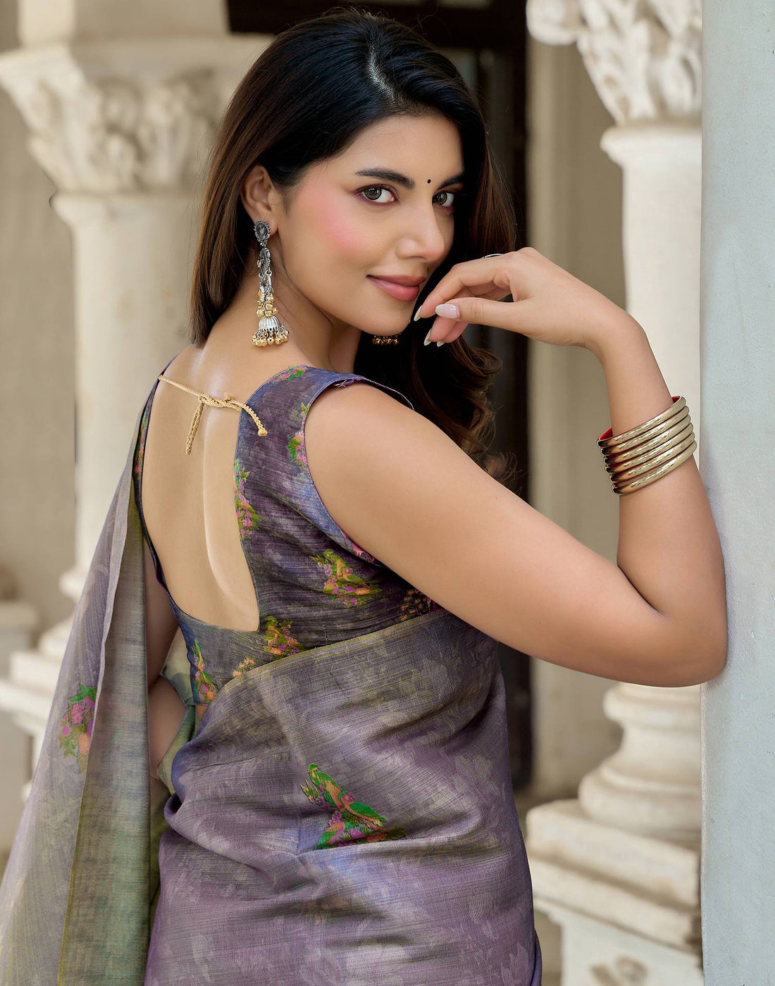 Dusty Purple Shimmer Silk Printed Saree